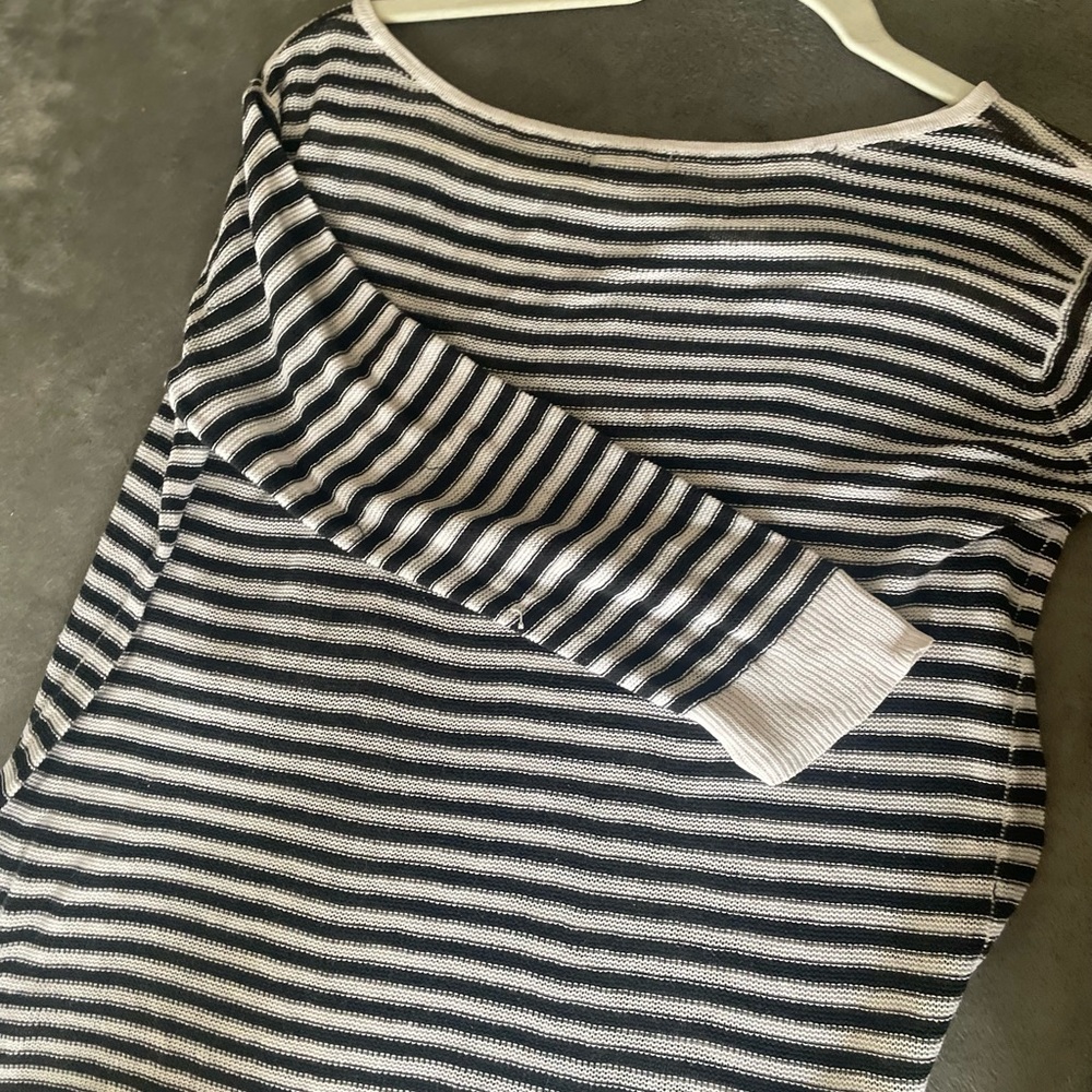 Womens BP lightweight cardigan sweater black and white striped